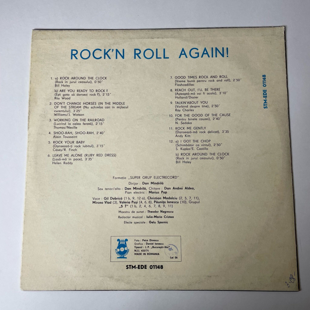 Винтажная виниловая пластинка LP Formatia Super Grup Electrecord Dirijor Dan Mindrila Rock n Roll Again (Румыния 1975)