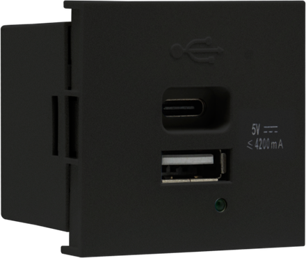 USB зарядное устройство,  4.2A ,  Type A + C,  2 мод.,  черн. матовая (45х45мм)