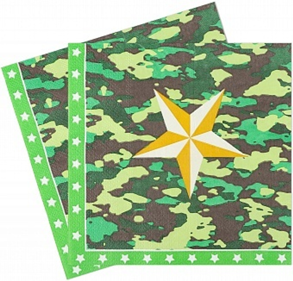 Салфетки Звездный Камуфляж Темно-зеленый 33*33 см. 12 шт.