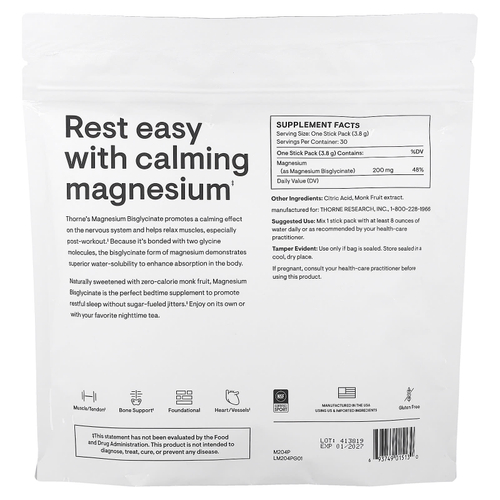 Thorne, Бисглицинат магния, 30 пакетиков по 3,8 г (0,13 унции)