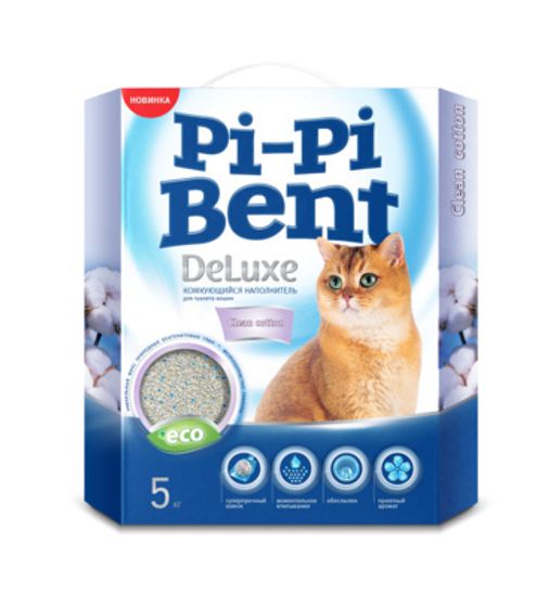 Pi pi Bent Deluxe Clean cotton комкующийся наполнитель 5 кг