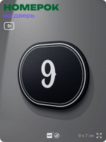Номерок на дверь квартиры 9, для кабинета, офиса, шильдик 9 х 7 см, черный, Айдентика Технолоджи