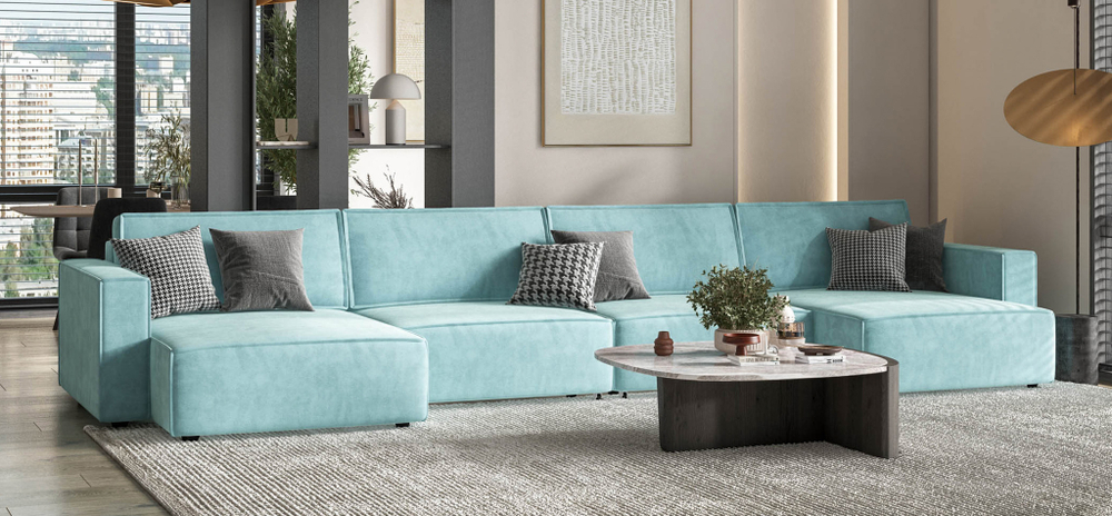 П-образный диван BOSS SOFT MODOOL велюр Monolit аква