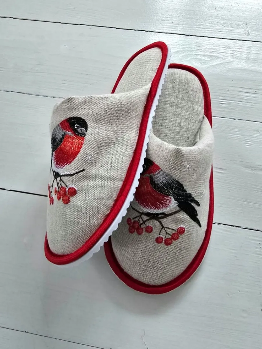 Льняные тапочки Снегири