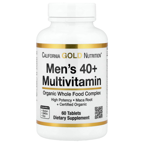 California Gold Nutrition, мультивитамины из органических цельных продуктов для мужчин старше 40 лет, с экстрактами органической амлы, органического подсолнечника, органической моринги и органического шиитаке, 60 таблеток