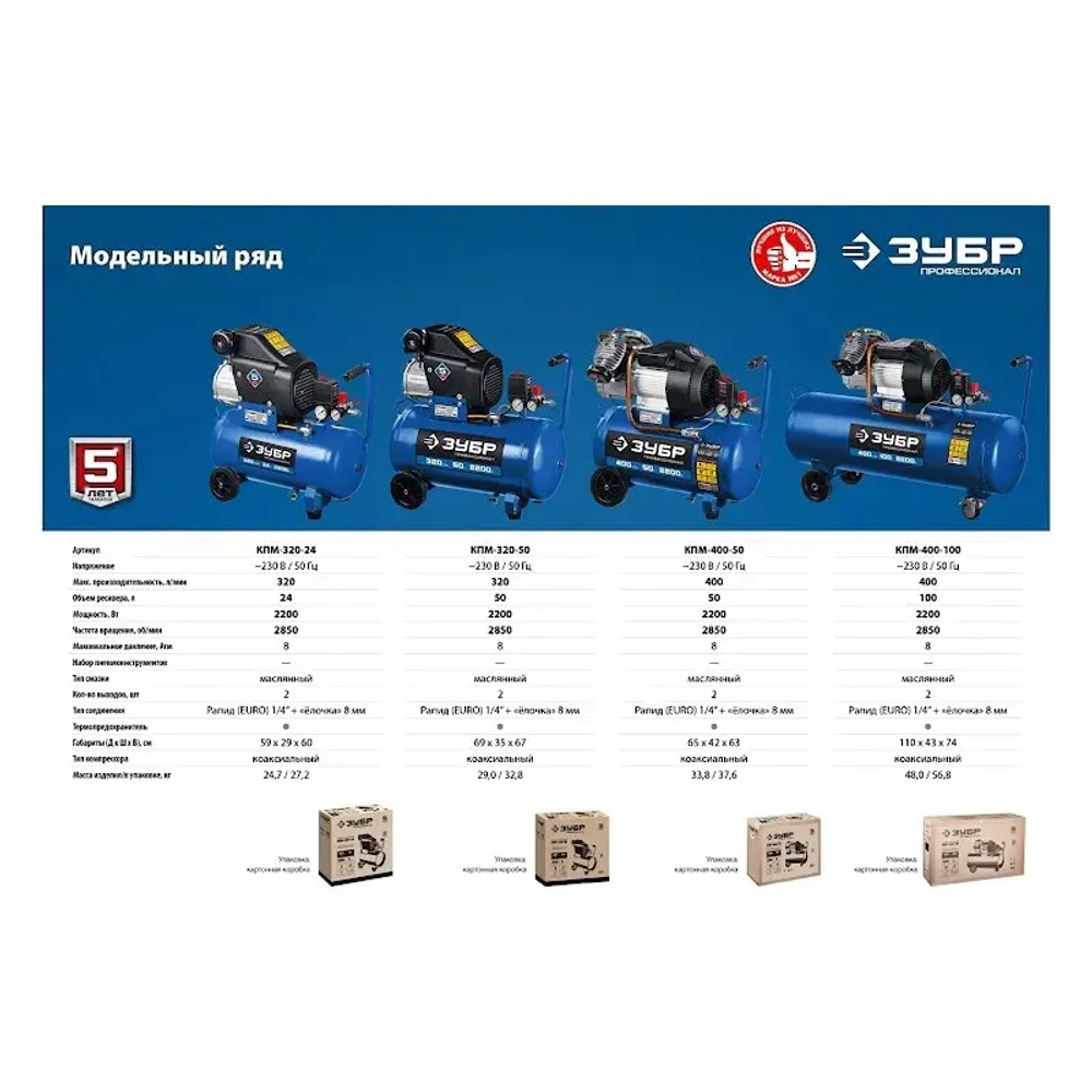 Компрессор воздушный ЗУБР КПМ-400-100