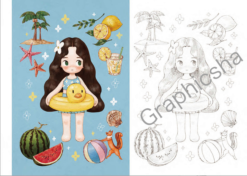 Little Girl in the Forest of Epol. Post card coloring book