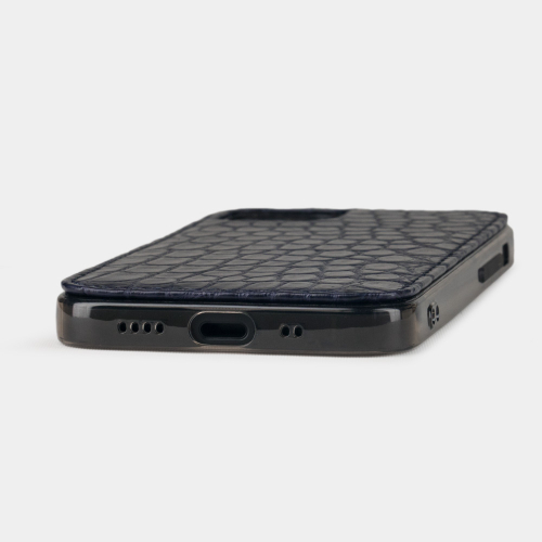 Чехол-накладка для iPhone 12 Mini из натуральной кожи аллигатора, темно-синего цвета