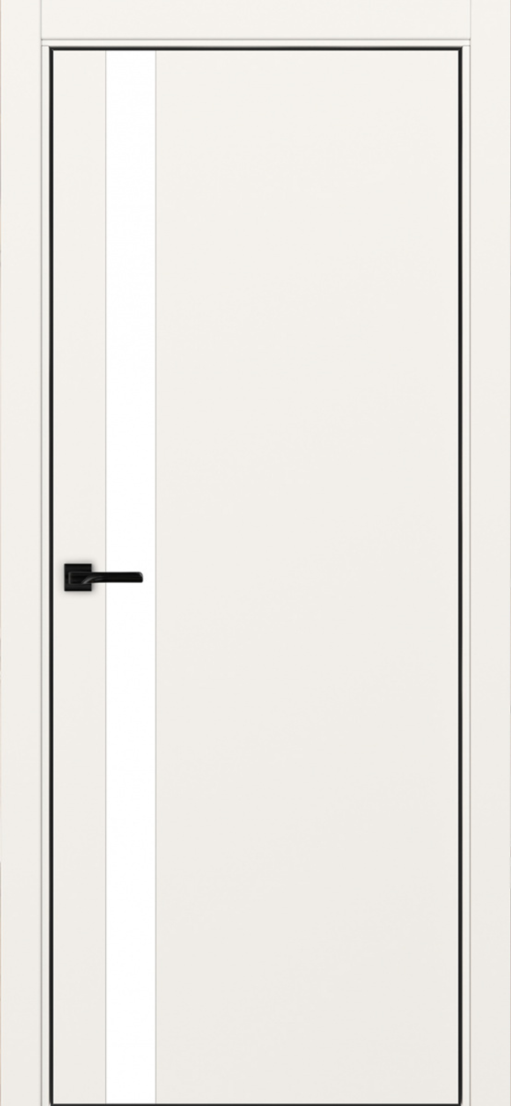 Межкомнатная дверь Optima Porte НЕАПОЛЬ 211 Белое стекло, Алюминиевая кромка SB (матовый чёрный) с 4-х сторон
