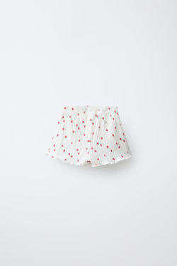 ZARA ШОРТЫ С ПРИНТОМ «КЛУБНИКА», ЖЕЛТОВАТО-БЕЛЫЙ