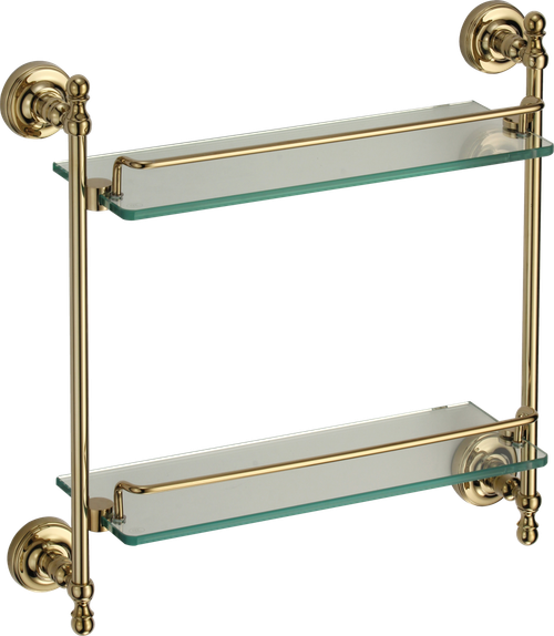 31077-E Полка стеклянная 2-ярусная (ЗОЛОТО) GANZER