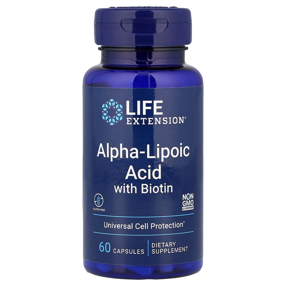 Life Extension, альфа-липоевая кислота с биотином, 60 капсул