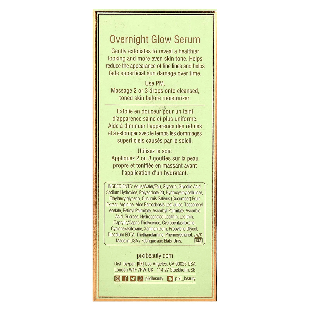 Pixi Beauty, Ночная сыворотка для лица Pixi Overnight Glow Serum, 1,01 ж. унц. (30 мл)