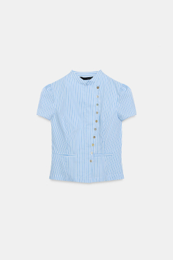ZARA ТОП В ПОЛОСКУ НА ПУГОВИЦАХ, СИНИЙ/БЕЛЫЙ