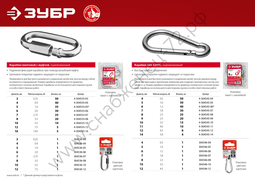 ЗУБР DIN 5299C 4 мм, быстросъемный карабин, 50 шт (4-304545-04)