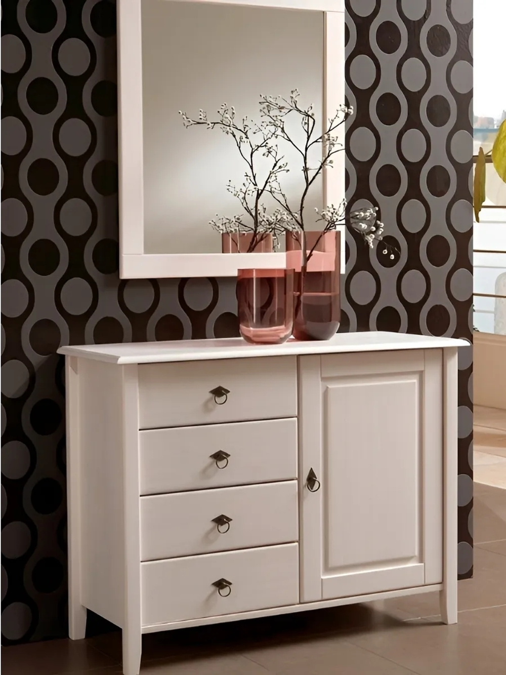 Dipriz Тумба в прихожую Боцен из сосны, 4 ящ. 1 дв., белая