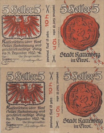 Австрия 5 геллеров 1920 Раттенберг aUNC