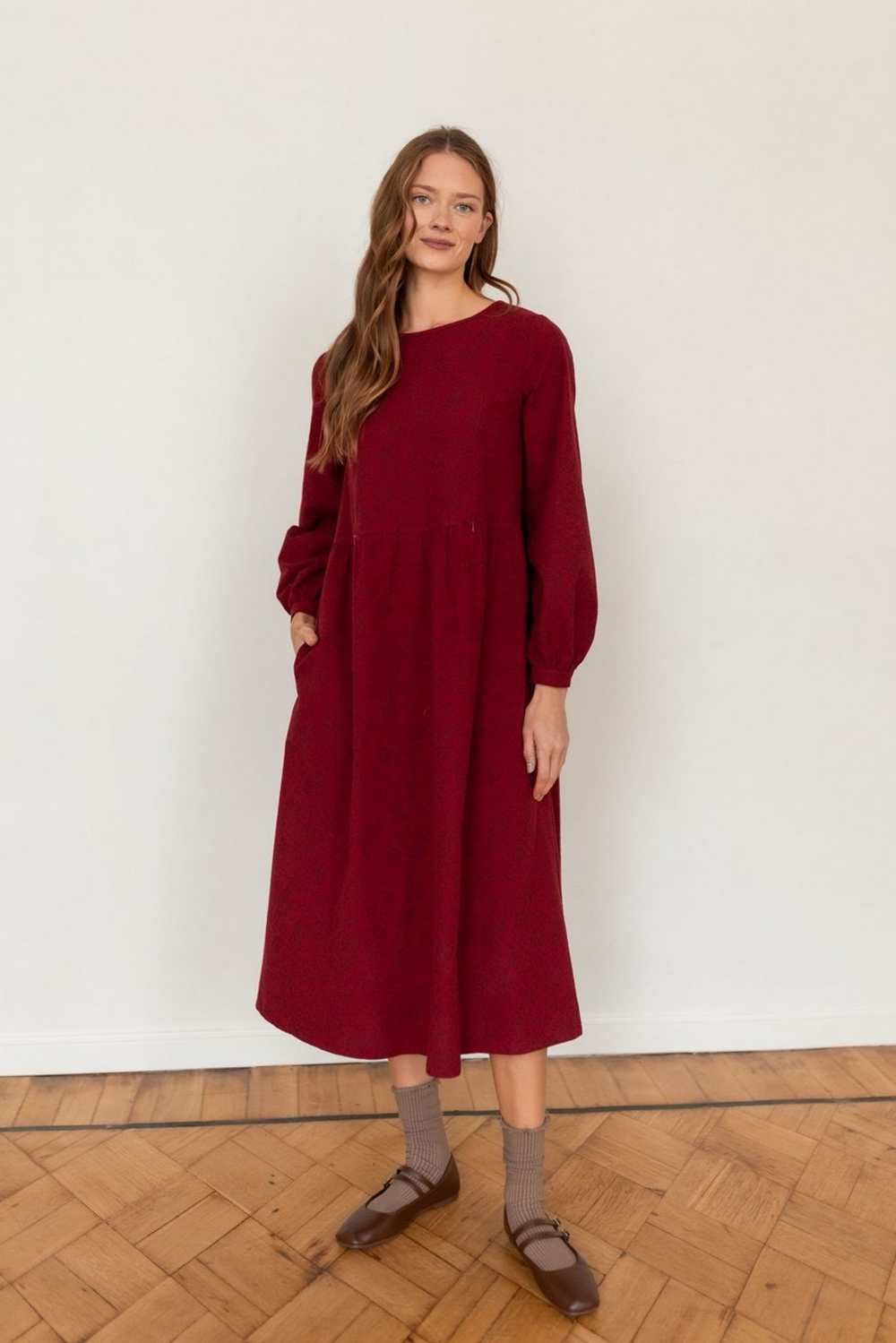 Платье Аврора из фланели для беременных и кормящих, Вишневый с цветами