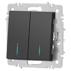 Выключатель Intro Accent 6-105-05 двойной с подсветкой, 10А-250В, IP20, СУ, AL/CU, антрацит | Intro