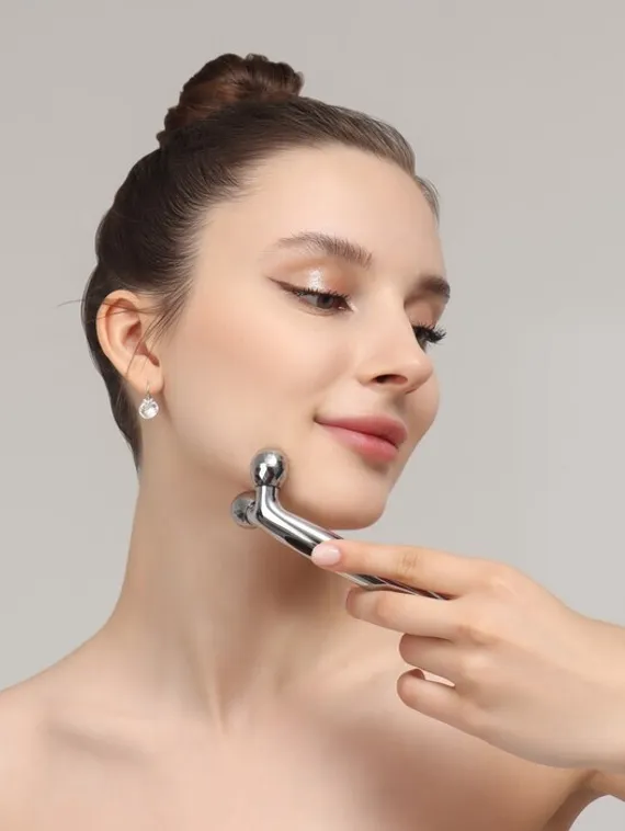 Массажёр для лица и зоны декольте, 2 шара, 14,3 × 4,5 см, цвет серебристый