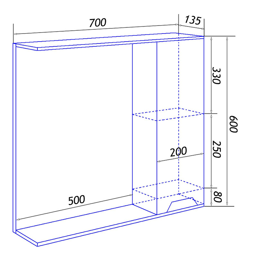 Зеркало-шкаф Loranto Florena 70 700х135х600 правый, темный бетон (CS00090037)