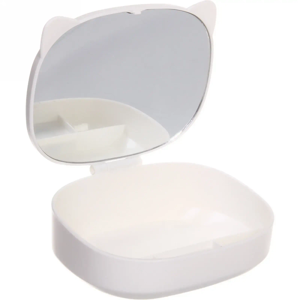 Зеркало настольное с органайзером для косметики «Beauty - Cat», цвет белый, 17*13*6,5см