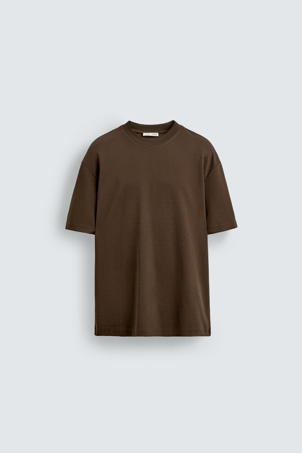 ZARA ФУТБОЛКА RELAXED FIT INTERLOCK, ТЕМНО-КОРИЧНЕВЫЙ