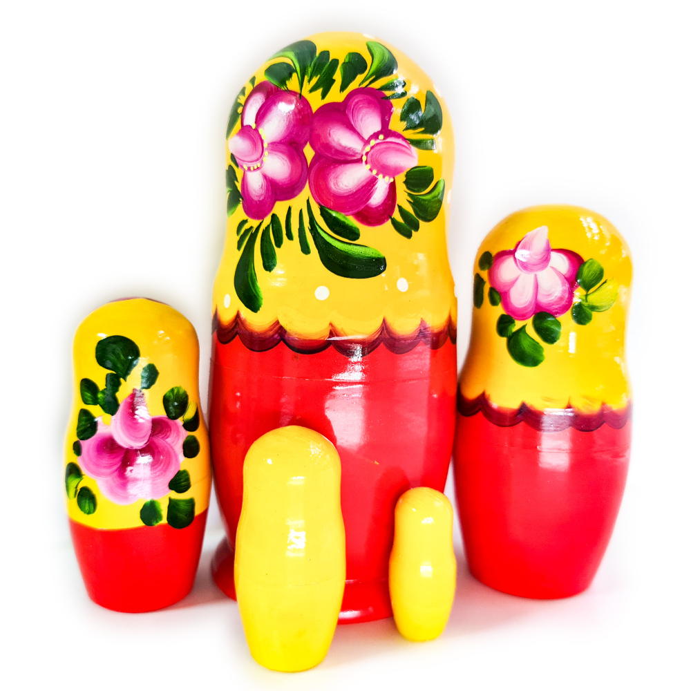Сувенир Матрешка 180*d85мм 5 кукол желто-красная