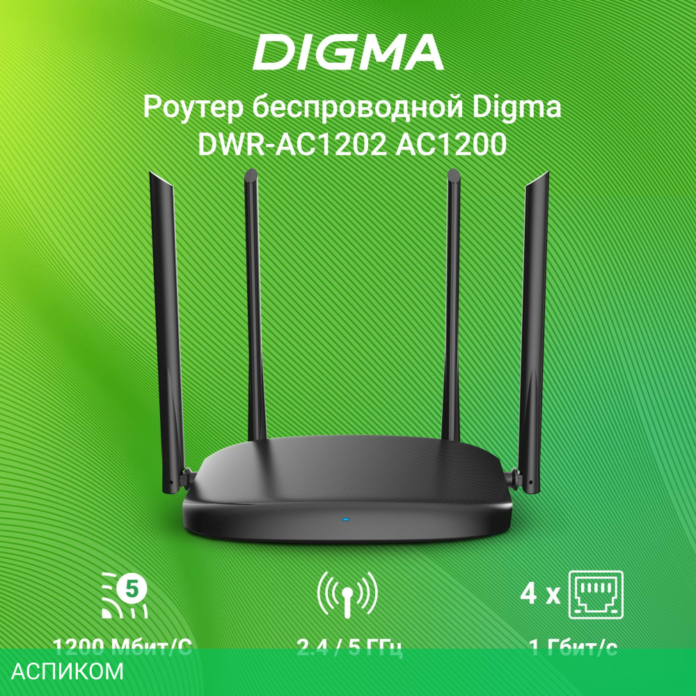 Роутер беспроводной Digma DWR-AC1202 черный
