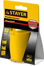 STAYER 53 мм, L 55 мм, карбид вольфрама, кольцевая коронка, Professional (33345-53)