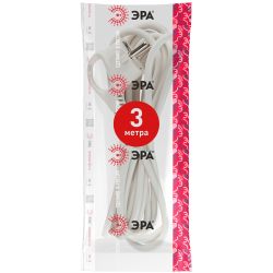 Шнур сетевой с вилкой ЭРА U-3x1-3m-W с заземлением 3м ПВС 3x1мм2 белый | Шнуры и выключатели для бра