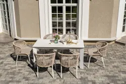 "Венето" обеденная группа на 6 персон со стульями "Милан", каркас белый, роуп бежевый