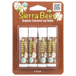 Sierra Bees, Органические бальзамы для губ, кокос, 4 шт. в упаковке, 4,25 г (0,15 унции) каждый