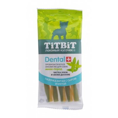 Лакомство TITBIT Dental+ Палочка витая для собак мини-пород с сыром 30г (35038)