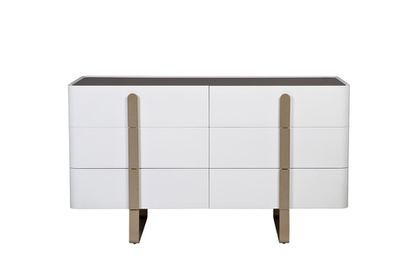 Комод Garda Decor светлый с металлическим каркасом и стеклянной столешницей 77IP-20861