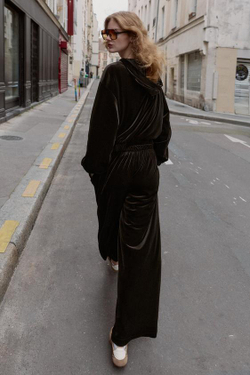 ZARA ШИРОКИЕ БАРХАТНЫЕ БРЮКИ, ТЕМНО-КОРИЧНЕВЫЙ