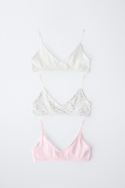 ZARA НАБОР ИЗ 3 ТОПОВ С РЕЛЬЕФНЫМ УЗОРОМ «ЦВЕТЫ», РАЗНОЦВЕТНЫЙ