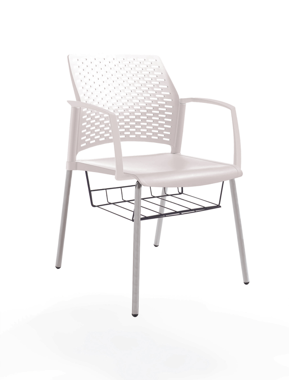 стул Rewind, каркас серый, пластик белый, с закрытыми подлокотниками, с подседельной корзиной