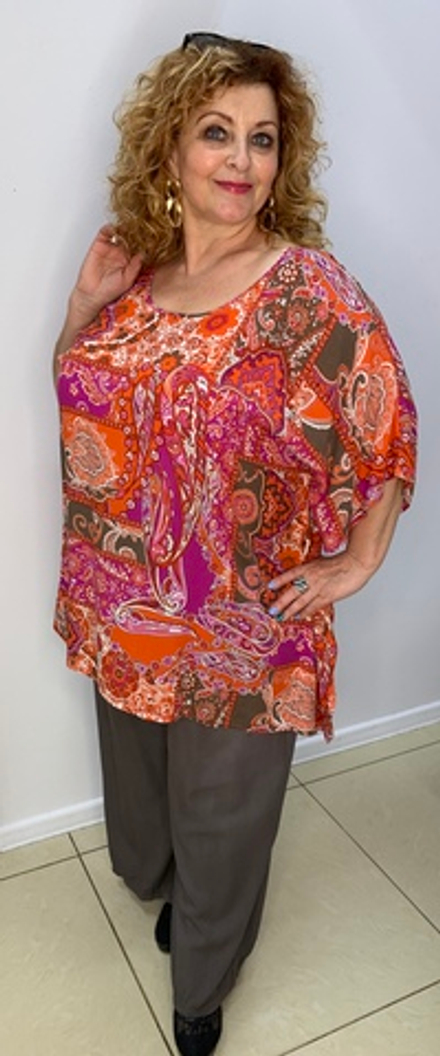 Вискозное пончо-туника яркой оранжевой расцветки