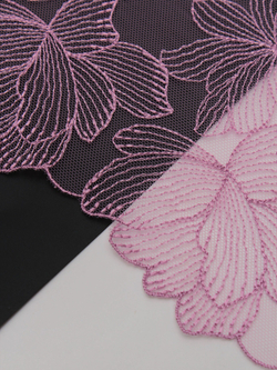 Вышивка на сетке лиловая неэластичная ширина 30 см