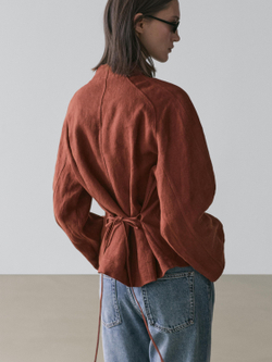 Massimo Dutti Кимоно из 100% льна с завязками и пуговицами, черепичный