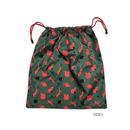 Мешок COZA для хранения вещей с принтом "Звери", зелёный фон, на шнурке, 33х37 см