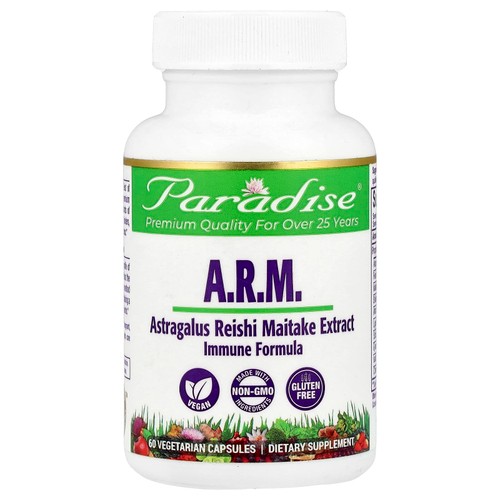 Paradise Herbs, ARD астрагал, рейши и экстракт гриба-барана, 60 вегетарианских капсул