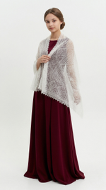 Оренбургский пуховый палантин А16070-02 экрю