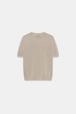 ZARA ТРИКОТАЖНЫЙ ТОП С КОРОТКИМИ РУКАВАМИ, ПЕСОЧНЫЙ