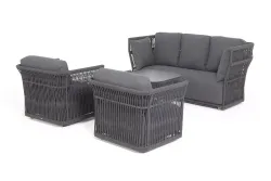 "Лугано" лаунж-зона 5-местная плетеная из роупа (веревки), каркас алюминиевый темно-серый, роуп темно-серый