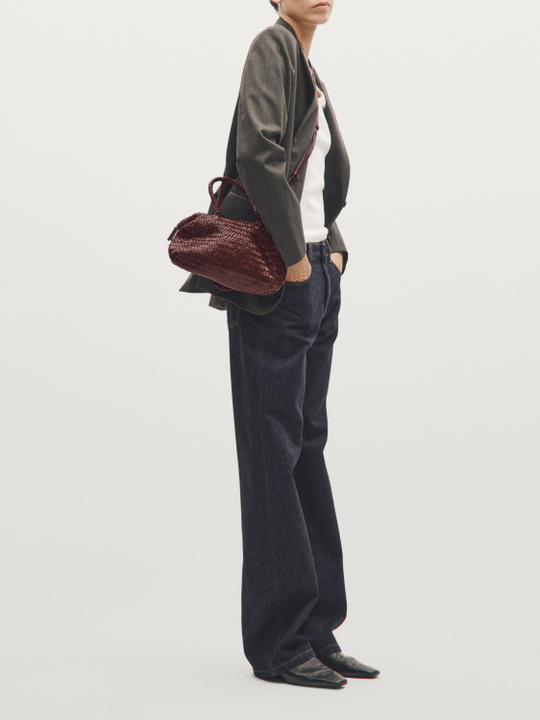 Massimo Dutti Маленькая плетеная сумка из кожи наппа, бургунди