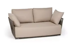 "Форли" диван 2-местный плетеный из роупа, каркас алюминий светло-серый (RAL7035) муар, роуп серо-коричневый 23мм, ткань Mossle бежевая