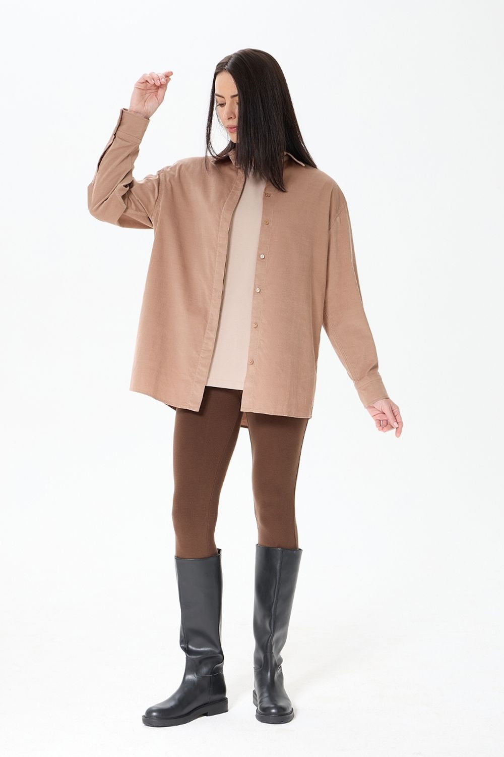 Рубашка Хельсинки удлиненная бежевый вельвет