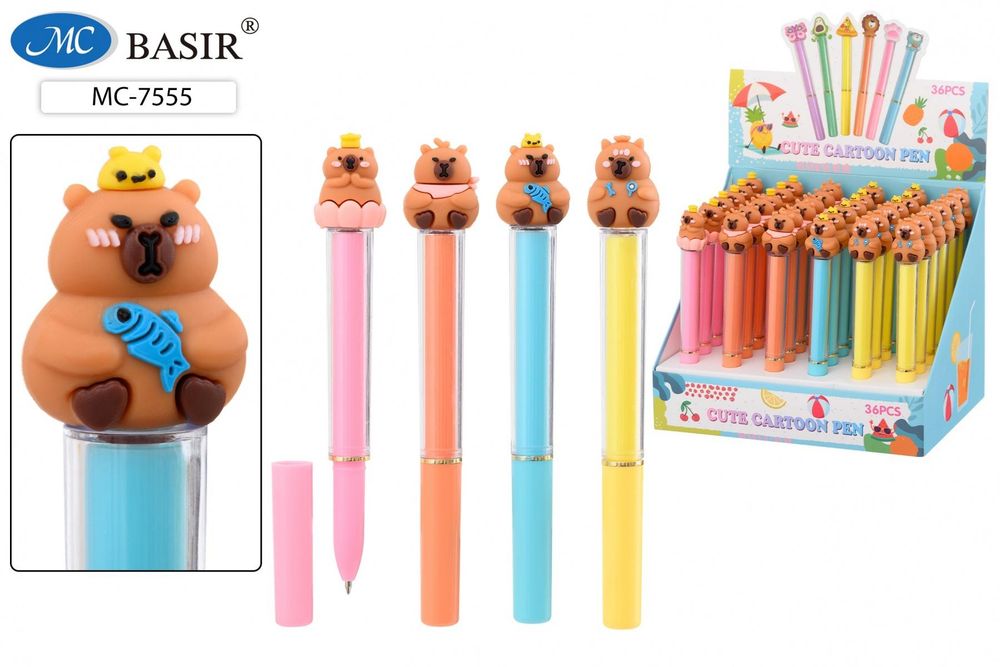 Ручка шарик. синий "Капибара" одноразовая, оригинальный цветной корпус, ассорти (Basir) Ручка шарик. синий "Капибара" одноразовая, оригинальный цветной корпус, ассорти (Basir)